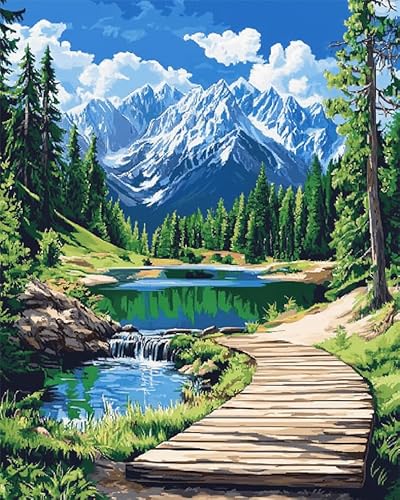 Wallphantom Landschaft 11CT Gestempelte Kreuzstich-Sets,Schneeberg-Waldpromenade,Stickerei-Kits,Handarbeitsset,DIY-Kunstwerk für Erwachsene,Kinder,Mädchen,Hauswand,40x50cm von Wallphantom