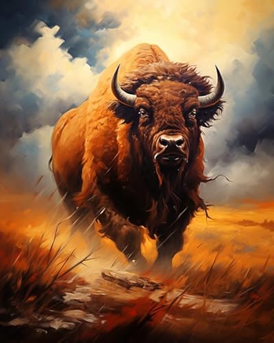 Wallphantom Malen nach Zahlen Set für Erwachsene Anfänger,Lauftier Bison,Malen nach Zahlen Set für Erwachsene Anfänger,40x50cm rahmenlos von Wallphantom