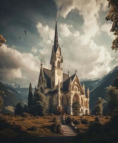 Wallphantom Malen nach Zahlen für Erwachsene,Anfänger,Land Kirche Wald Ansicht,digitales Malen,Malen-nach-Zahlen-Set auf Leinwand,Geschenke,Home Deko,40x50cm rahmenlos von Wallphantom