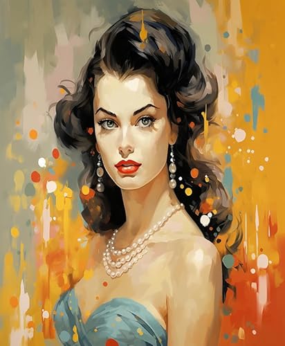 Wallphantom Painting by Numbers Adult,Retro Frau,DIY Hand-Painted Oil Painting Canvas Kits with Brush and Acrylic Paint as Gifts,40x50cm rahmenlos von Wallphantom