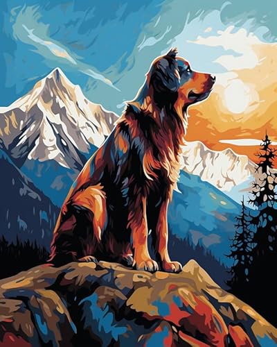 Wallphantom Painting by Numbers Adult,Tier Hund auf dem Gipfel des Berges,DIY Hand-Painted Oil Painting Canvas Kits with Brush and Acrylic Paint as Gifts and Home Decoration,40x50cm Without Frame von Wallphantom