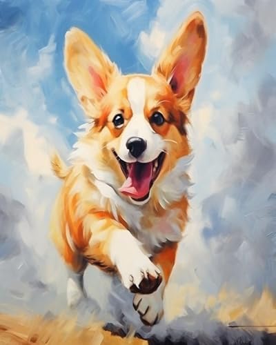 Wallphantom Tier Hund Malen Nach Zahlen Set für Erwachsene,Corgi,Malen Nach Zahlen Ölgemälde Set mit Pinseln Acrylpigment Leinwan,Home Wanddeko,40x50cm rahmenlos von Wallphantom