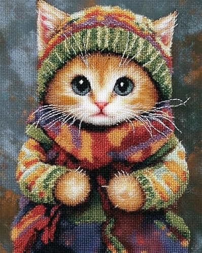 Wallphantom Tier Painting by Numbers for Adults,Katze trägt Kleidung,Easy DIY Oil Painting Kit on Canvas with Brushes Pigment,Funny Picture for Beginners,40x50cm rahmenlos von Wallphantom