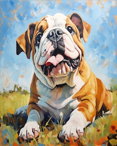 Wallphantom Tierischer Haustierhund 11CT Gestempelte Kreuzstich-Sets,Englische Bulldogge,Stickerei-Kits,Handarbeitsset,DIY-Kunstwerk für Erwachsene,Kinder,Mädchen,Hauswand,40x50cm von Wallphantom