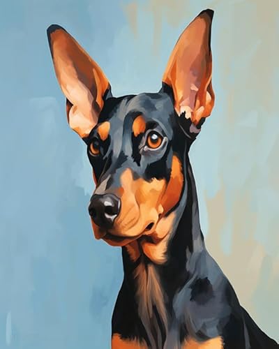 Wallphantom Tierischer Haustierhund DIY Stickerei-Kreuzstich-Set,Dobermann-Pinscher-Hund,11CT Erwachsene Anfanger Kreuzstich Stickpackungen für Wandkunst-Heimdekoration,16x20in von Wallphantom