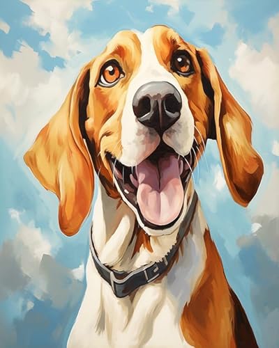 Wallphantom Tierischer Haustierhund DIY Stickerei-Kreuzstich-Set,Englischer Foxhound-Hund,11CT Erwachsene Anfanger Kreuzstich Stickpackungen für Wandkunst-Heimdekoration,16x20in von Wallphantom