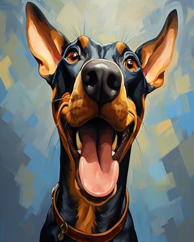 Wallphantom Tierischer Haustierhund Erwachsene Kreuzstich Stickpackung,Dobermann-Pinscher-Hund,Vorgedruckt Kreuzstich Stickpackung Sticken Set für Anfänger,11CT Cross Stitch Kit,40x50cm von Wallphantom