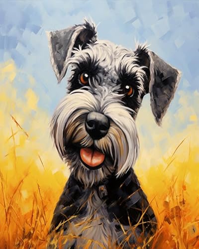 Wallphantom Tierischer Haustierhund Kreuzstich-Set zum Selbermachen,Zwergschnauzer-Hund,11CT Vorgedruckt Kreuzstich Stickpackung Sticken Set für Erwachsene Anfänger Cross Stitch,16x20in von Wallphantom