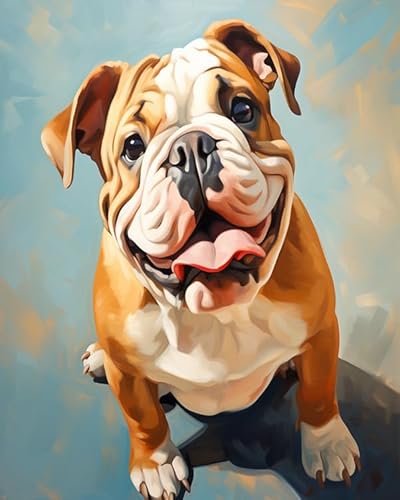 Wallphantom Tierischer Haustierhund Kreuzstich-Sets für Anfänger,Englische Bulldogge,Vollständiges Sortiment an Stick-Starter-Kits für Erwachsene,Bedrucktes Kreuzstich-DIY-Kit,40x50cm von Wallphantom