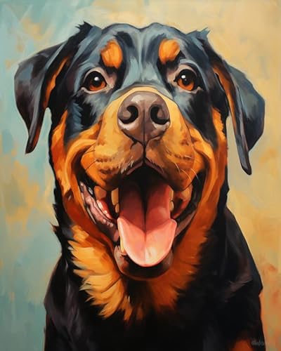 Wallphantom Tierischer Haustierhund Kreuzstich Stickpackungen Vorgedruckt,Rottweiler-Hund,DIY Sticken Nadelarbeit Set Erwachsene Kreuzstich 11CT für Anfänger Home Decor,40x50cm von Wallphantom