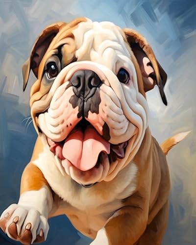 Wallphantom Tierischer Haustierhund Kreuzstich Stickpackungen Vorgedruckt Set,Englische Bulldogge,Stickbilder Zum Sticken Starter Set FüR Erwachsene AnfäNger,11CT Cross Stitch Kit,40x50cm von Wallphantom