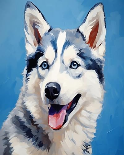 Wallphantom Tierischer Haustierhund Stickerei-Kreuzstich-Set,Husky-Hund,Vorgedruckt Kreuzstich Set 11CT Stickbilder Zum Sticken Starter Set FüR Erwachsene Kinder AnfäNger,40x50cm von Wallphantom