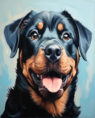 Wallphantom Tierischer Haustierhund Stickerei-Kreuzstich-Set,Rottweiler-Hund,Vorgedruckt Kreuzstich Set 11CT Stickbilder Zum Sticken Starter Set FüR Erwachsene Kinder AnfäNger,40x50cm von Wallphantom