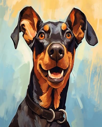 Wallphantom Tierischer Haustierhund Stickerei-Kreuzstich-Set für Anfänger und Erwachsene,Dobermann-Pinscher-Hund,Stickerei-Kits,11CT Handarbeitsset,DIY-Kunstwerk Hauswand 16X20in von Wallphantom