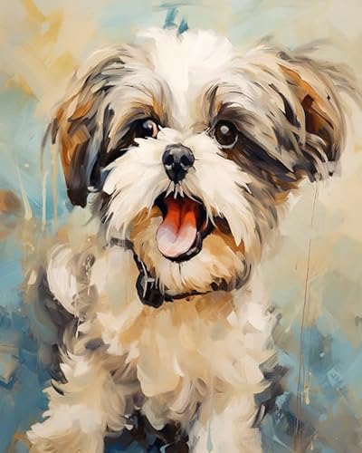 Wallphantom Tierischer Haustierhund Stickerei-Kreuzstich-Set für Anfänger und Erwachsene,Shih Tzu Hund,Stickerei-Kits,11CT Handarbeitsset,DIY-Kunstwerk Hauswand 16X20in von Wallphantom