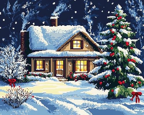 Wallphantom Weihnachten painting by numbers for adults canvas,Hausschneeszene,DIY Oil Painting Canvas Set with Brush and Paint,Christmas,Birthday Gift,40x50cm rahmenlos von Wallphantom