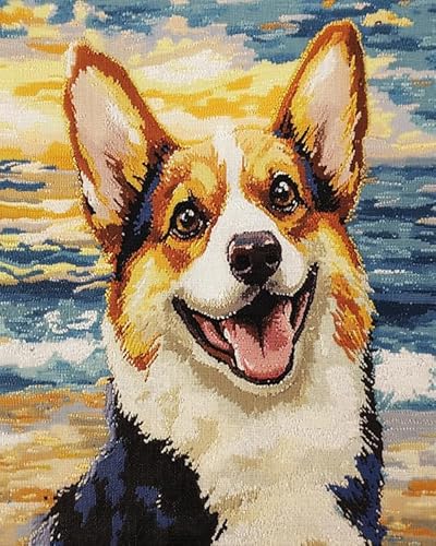 süßer Tierhund DIY Cross Stitch 11CT Embroidery Kits,Corgi,Needlework Craft Set Printed Canvas Cotton Thread Home Decoration For Wall,16x20in von Wallphantom