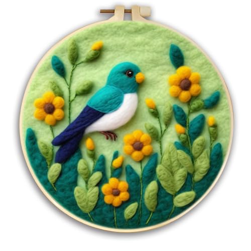 Filzwolle Nadelfilzen Starter Kit,Vogel in Blumen,Nadelfilz Set für Anfänger Erwachsene,Wolle Malerei Filz Wolle Filz-Kit für Heimdekoration von WallustrioaW