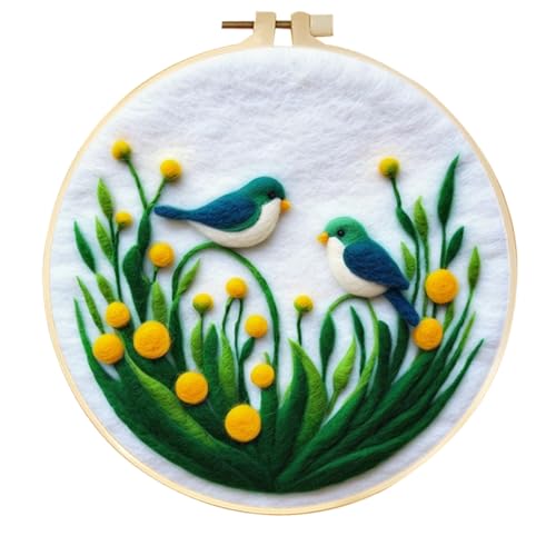 Nadelfilz-Set für Anfänger und Erwachsene,Vogel in Blumen,Nadelfilz Starter Kit,Nadelfilz-Malset Wollmalfilz mit Anleitung,Stickrahmen und Werkzeuge von WallustrioaW