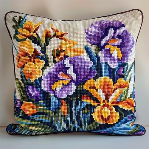 WallustrioaW Blumen Kreuzstich Kissen Set,bunte Stiefmütterchen,DIY Kreuzstichkissen,Kreuzstich,Handarbeiten Stickerei,Heim-Bastelsets,Sofa-Dekoration,45x45cm von WallustrioaW