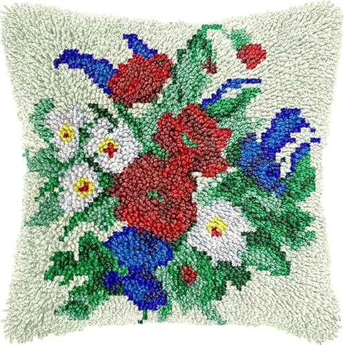 WallustrioaW Blumen Latch Hook Cushion Kits for Beginners Adults,heller Strauß,DIY Latch Rug Sets,Cushion Cover,Carpet Embroidery Set,Crochet Pre-Printed Pattern,43x43cm von WallustrioaW