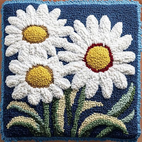 WallustrioaW DIY-Kissenbezug Zum Basteln Weiße Gänseblümchen,Knüpfhaken-Kissen-Set,Kissenbezug Zum Selbermachen Für Anfänger Und Erwachsene,Geschenke,43x43cm von WallustrioaW