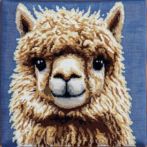 WallustrioaW DIY Latch Hook Kit Tiere,süßes Alpaka,Throw Cushion Cover,Carpet Knipfteppich Set,Knipfkissen mit Knipfhaken Sofakissen Kissen,43x43cm von WallustrioaW