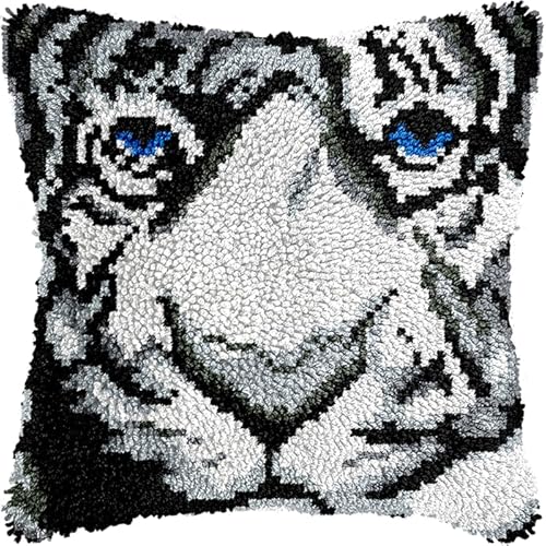 WallustrioaW DIY Latch Hook Kits Cushion Cover,Tiertiger,Embroidery Carpet Kit Embroidery Cushion Cover Sofa Cushion Cover Craft Kit,43x43cm von WallustrioaW