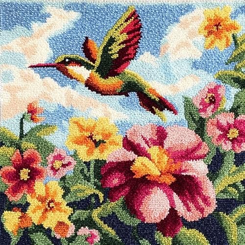 WallustrioaW DIY knüpfen set kissen Tiere Kolibris und Blumen,knüpfhaken set Kissenbezug Häkelgarn Nadel Basteln,handgefertigtes Kissen für Zuhause,Sofa-Dekoration,43x43cm von WallustrioaW