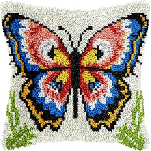 WallustrioaW DIY knüpfen set kissen knüpfhaken set,schöner Schmetterling,Kits zur Herstellung von Kissenbezügen/Kissenbezügen,Knüpfhaken-Kits für ein Starterprojekt,43x43cm von WallustrioaW