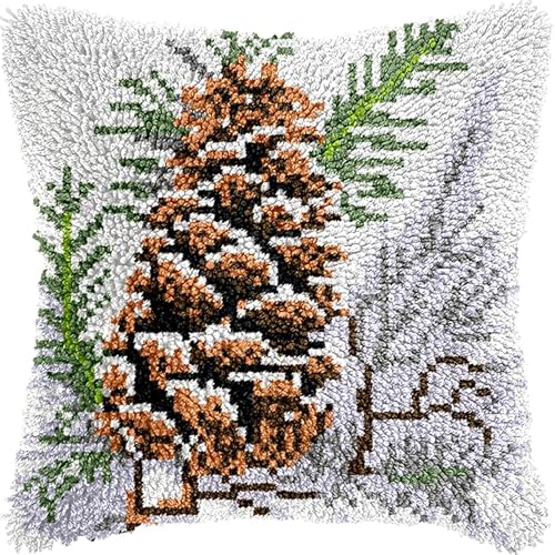 WallustrioaW DIY knüpfen set kissen knüpfhaken set Weihnachten,Tannenzapfen,Kits zur Herstellung von Kissenbezügen/Kissenbezügen,Knüpfhaken-Kits für ein Starterprojekt,43x43cm von WallustrioaW