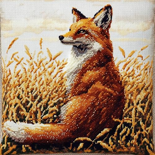 WallustrioaW Herbstliche Reisfelder Kreuzstich Kissen Set,Tierfuchs,Stickset Kreuzstich Set Vorgedruckt,Kissen 45x45cm stickset anfänger,Heimdekoration von WallustrioaW