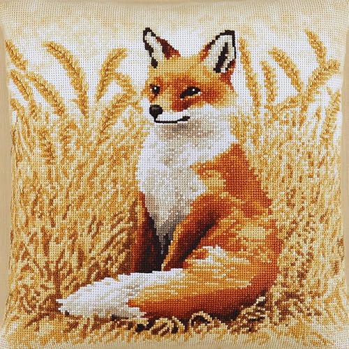 WallustrioaW Herbstliche Reisfelder cross stitch cushion Kit for Adult Beginner,Tierfuchs Cushion Needlework Kit with Embroidery Pattern on Cotton Canvas Holiday,Gift Kits 18x18in von WallustrioaW