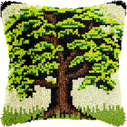 WallustrioaW Kissen Knüpfen Kit,ein großer grüner Baum,Knüpfkissen Set Für Anfänger Erwachsene Oder Kinder Zum Selber Knüpfen,DIY Knüpfteppich Knüpfpackung,43x43cm von WallustrioaW