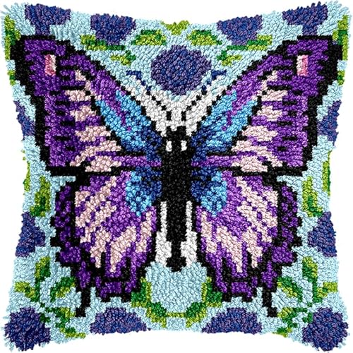 WallustrioaW Knüpfhaken-Kissen-Set,schöner Schmetterling,DIY-Kissenbezug Zum Basteln,Bedruckte Leinwand Für Anfänger,Kissenset Für Heimdekoration,43x43cm von WallustrioaW