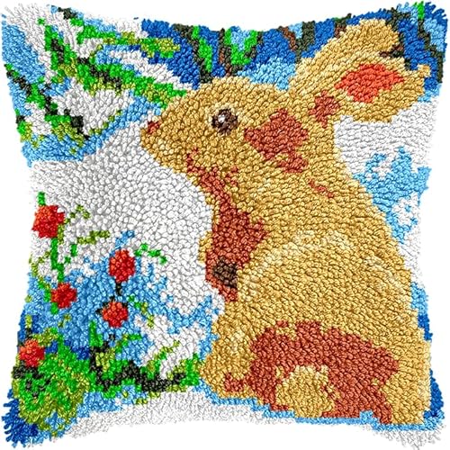 WallustrioaW Knüpfkissen Set,Latch Hook Kissen Kit,Tierkaninchen,3D Handgemachte Geschenke Knüpfteppich Für Kinder Und Erwachsene Knüpfset,43x43cm von WallustrioaW