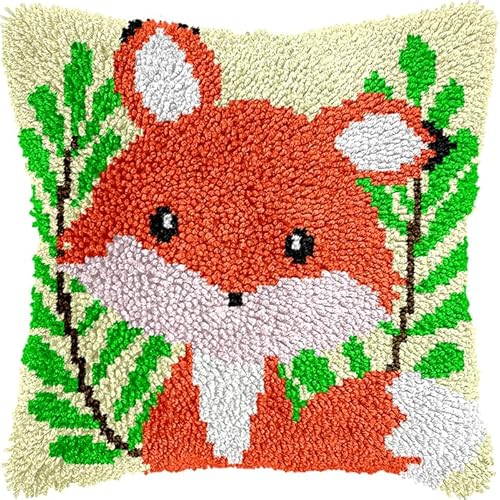 WallustrioaW Knüpfkissen Zum Selbermachen,Kissen Knüpfen Kit,Cartoon-Tierfuchs,DIY Kissen Knüpfen Set Knüpfteppiche Set Sofakissenbezug Handgemachte Geschenke,43x43cm von WallustrioaW