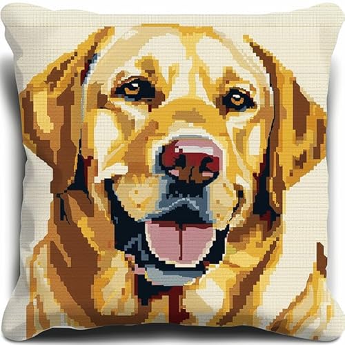 WallustrioaW Knüpfkissen Zum Selbermachen,Kissen Knüpfen Kit Labrador Retriever,Tierhund,DIY Kissen Knüpfen Set Knüpfteppiche Set Sofakissenbezug Handgemachte Geschenke,43x43cm von WallustrioaW