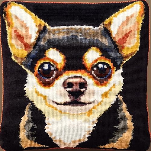 WallustrioaW Knüpfkissen Zum Selbermachen,Kissen Knüpfen Kit Niedlicher Tierhund,Chihuahua,DIY Kissen Knüpfen Set Knüpfteppiche Set Sofakissenbezug Handgemachte Geschenke,43x43cm von WallustrioaW