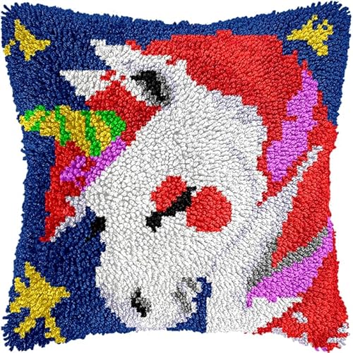 WallustrioaW Latch Hook Kits Cushion Covertierisches Regenbogenpferd,Latch Hook Embroidery Kit for Adults and Beginners Pillow Case Sofa Cushion Cover Craft Kits,43x43cm von WallustrioaW