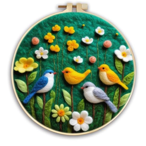 WallustrioaW Nadelfilz-Set,DIY Nähset,Vogel in Blumen,Nähset aus Filz,Bastelset aus Filz,Bastelset,Anfänger Nähpaket DIY Art Craft Geschenk,Heimdekoration von WallustrioaW