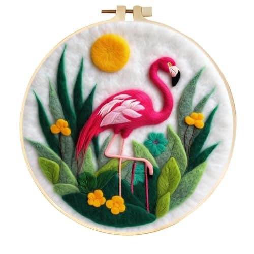 WallustrioaW Nadelspitzen-Sets Für Erwachsene Anfänger,Tropische Blätter,großer rosa Vogel,Nadelfilz-Set,Woll-Stickset Handgefertigtes Weihnachts-Set,Filzzubehör Für Enthusiasten von WallustrioaW