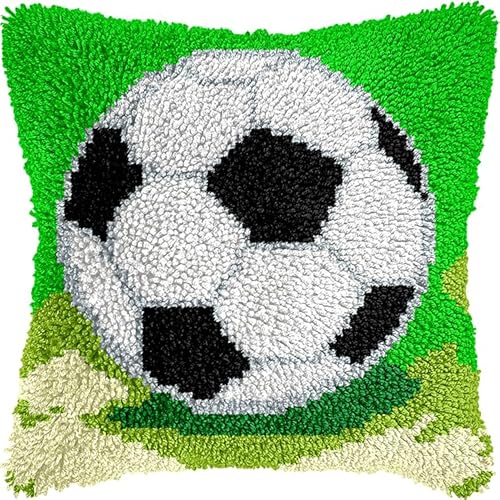 WallustrioaW Sport kreuzstich knüpfen kissen set,Fußball,Set Latch Hook Kissen Kit Knüpfteppich Knüpfpackung,Sofakissenbezug Handgemachte Geschenke,43x43cm von WallustrioaW