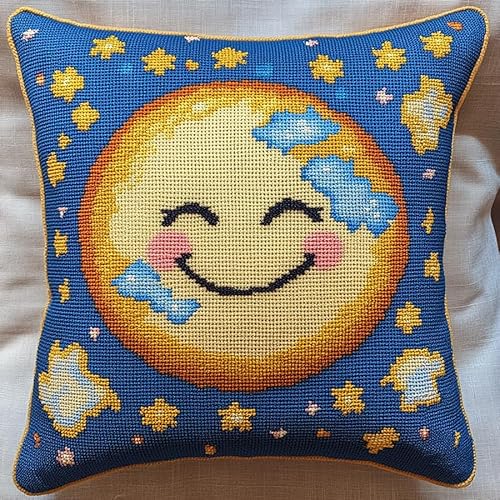 WallustrioaW Sternenhimmel-Nachtansicht cross stitch cushion Kit for Adult Beginner,Cartoon-Mond Cushion Needlework Kit with Embroidery Pattern on Cotton Canvas Holiday,Gift Kits 18x18in von WallustrioaW