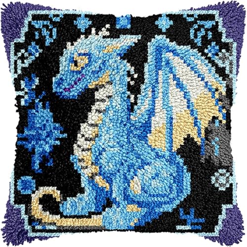 WallustrioaW Tier DIY knüpfen set kissen,Retro Drache,knüpfhaken set Kissenbezug Häkelgarn Nadel Basteln,handgefertigtes Kissen für Zuhause,Sofa-Dekoration,43x43cm von WallustrioaW