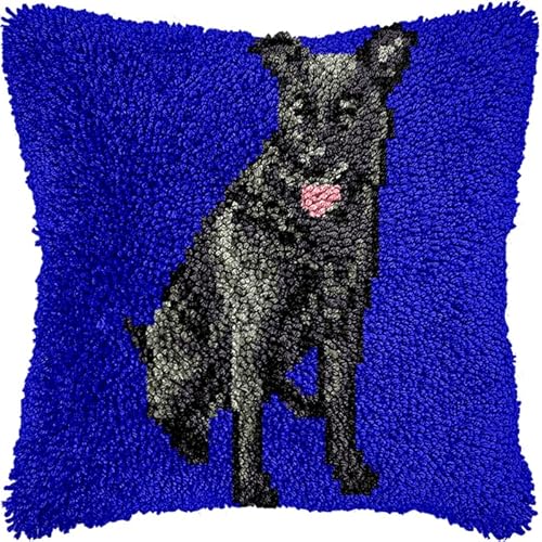 WallustrioaW Tier Hund knüpfteppiche & knüpfkissen Kissenbezug,Schwarzer Dobermann,Choices Knüpfteppich Zum Selber Knüpf-Sets mit Kissen knüpfen-Set,43x43cm von WallustrioaW