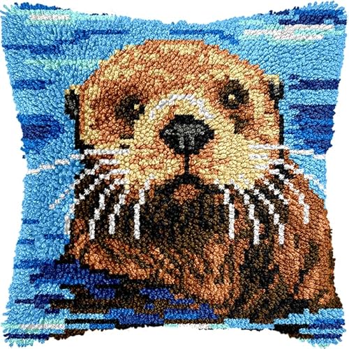 WallustrioaW Tier Kissen Knüpfen Kit,Otter,Knüpfkissen Set Für Anfänger Erwachsene Oder Kinder Zum Selber Knüpfen,DIY Knüpfteppich Knüpfpackung,43x43cm von WallustrioaW