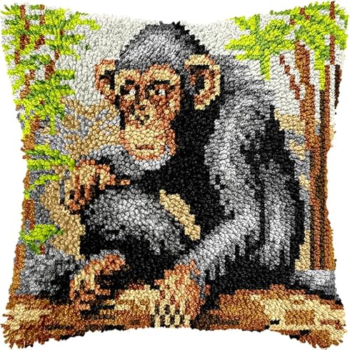 WallustrioaW Tier Latch Hook Cushion Kits for Beginners Adults,Affen-Orang-Utan,DIY Latch Rug Sets,Cushion Cover,Carpet Embroidery Set,Crochet Pre-Printed Pattern,43x43cm von WallustrioaW