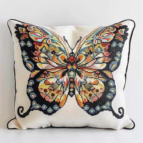 WallustrioaW Tier cross stitch cushion Kit for Adult Beginner,schöner Schmetterling Cushion Needlework Kit with Embroidery Pattern on Cotton Canvas Holiday,Gift Kits 18x18in von WallustrioaW