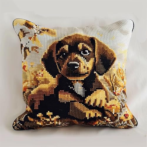 WallustrioaW Tierhund Kreuzstich Kissen Set,süßer Welpe,DIY Kreuzstichkissen,Kreuzstich,Handarbeiten Stickerei,Heim-Bastelsets,Sofa-Dekoration,45x45cm von WallustrioaW